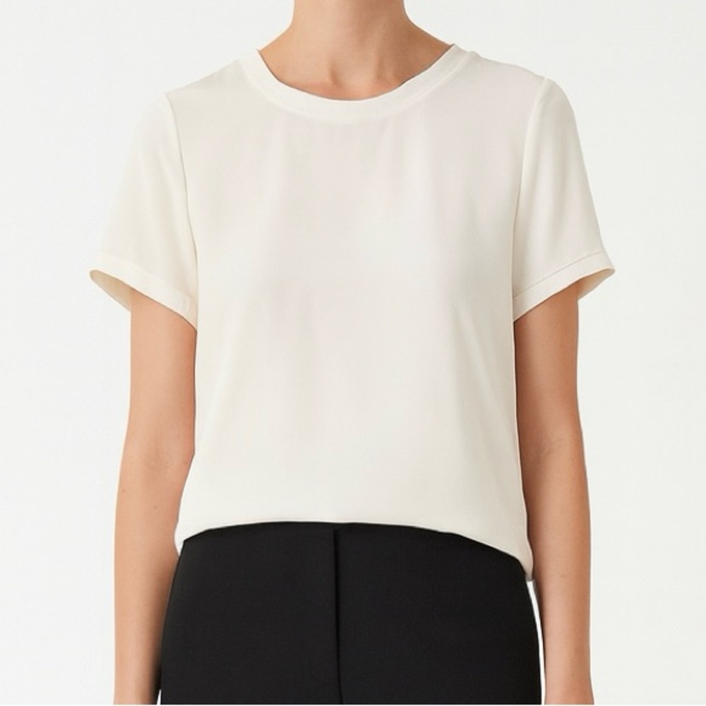 100% Silk Women's Ivory Cream Short Sleeve Top XS